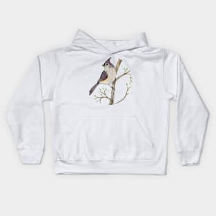 Tufted titmouse watercolor Kids Hoodie